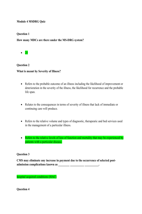 HIT 205 Module 4 MSDRG Quiz